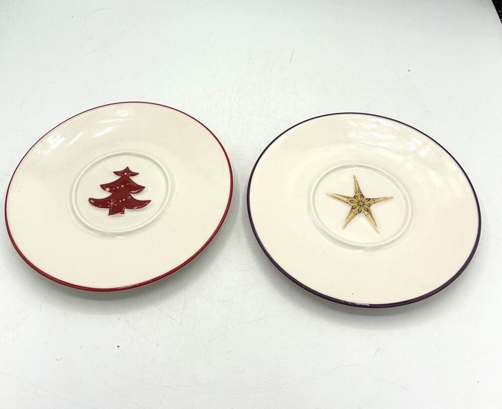 Starbucks 2006 Holiday Dessert Plates – Christmas Star Set of 2 Vintage 6.5"